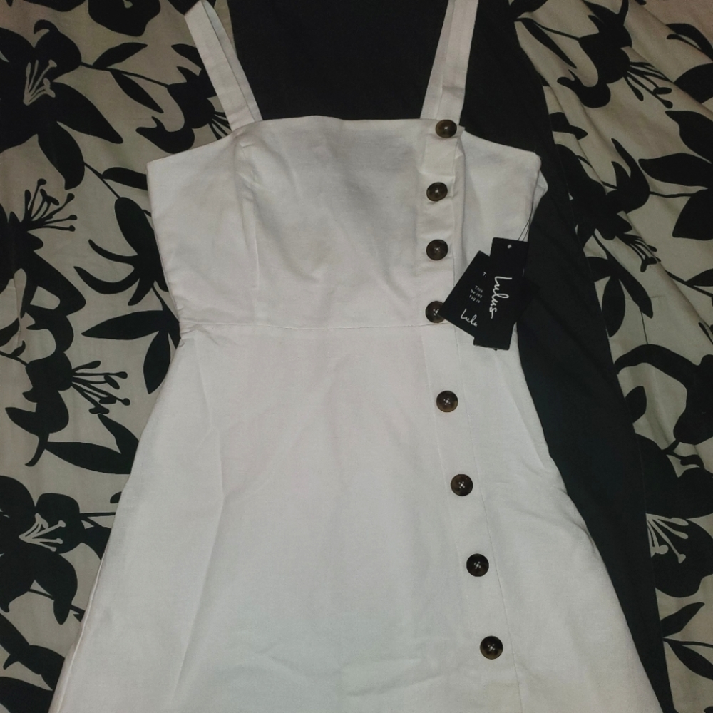 NEW NWT Lulus Louetta White Button-Down Mini Dress - Picture 4 of 10